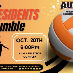 Auburn University at Montgomery Residents Rumble volleyball, Oct. 20, 6 PM at AUM Athletics Complex, Housing & Residence Life