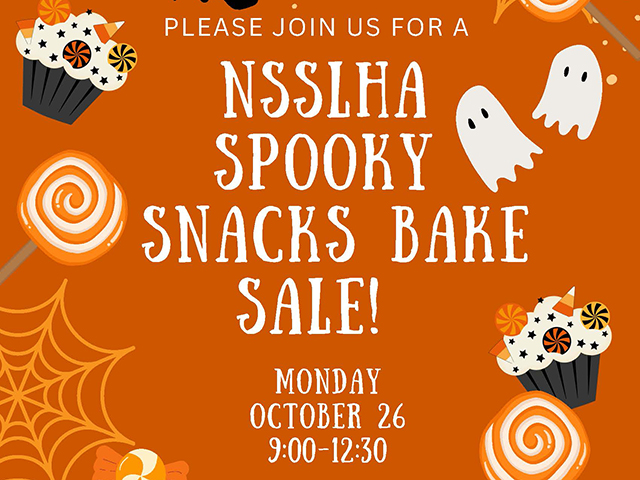 Auburn University at Montgomery NSSLHA Spooky Snacks Bake Sale flyer, Monday Oct 26, 9:00–12:30.