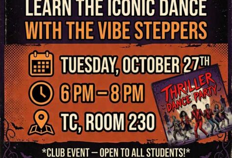 Auburn University at Montgomery Thriller dance workshop with the Vibe Steppers, Tue Oct 27, 6–8 PM, TC Room 230; open to all.